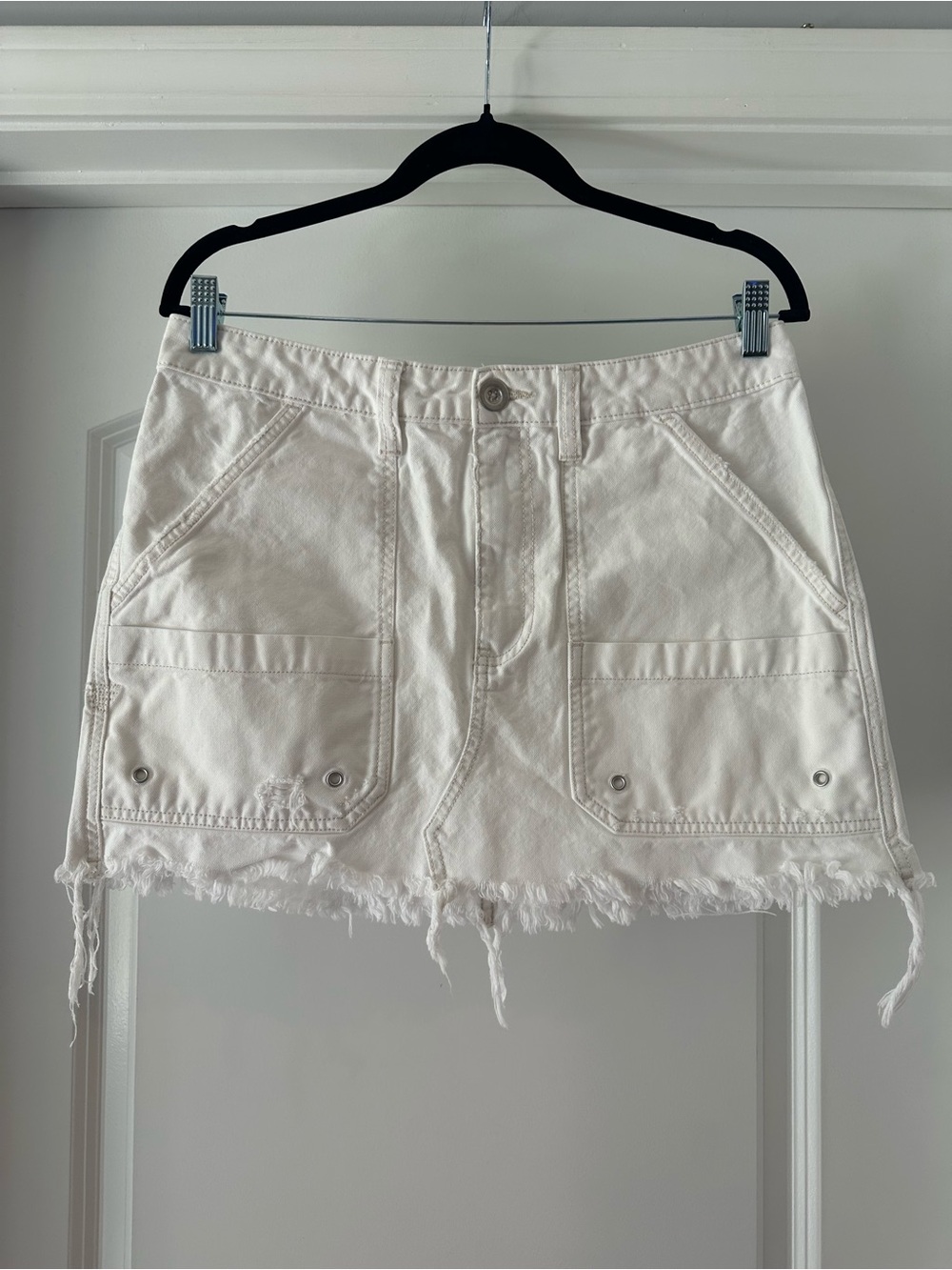 Free People White Distressed Mini Skirt